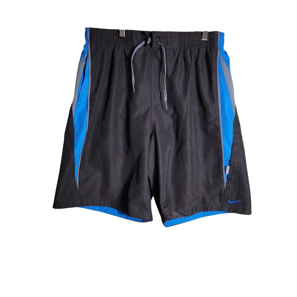 Nike Mens Swim Trunks‎ Black Blue Colorblock Mesh Lined Board Shorts Large